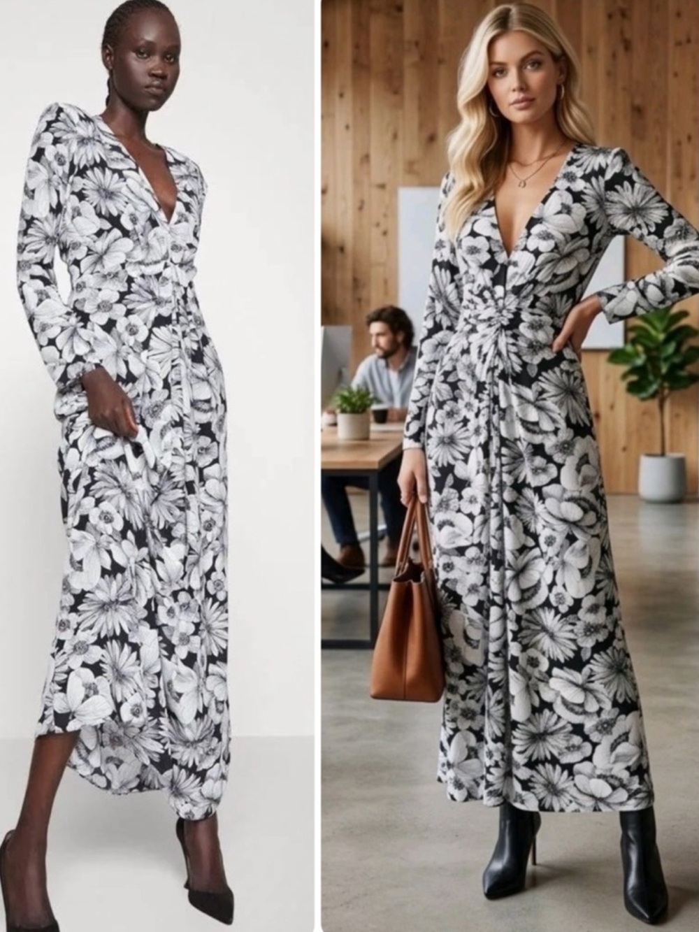 The Kooples Monochrome Floral Silk Maxi Dress